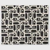 Mid Century Modern Piquet Zwart en Crème Abstract Cadeaupapier (Vlak)