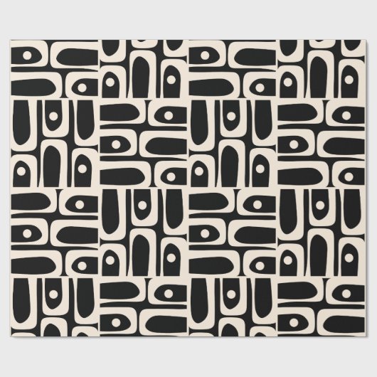Mid Century Modern Piquet Zwart en Crème Abstract Cadeaupapier (Vlak)
