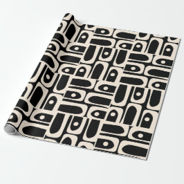Mid Century Modern Piquet Zwart en Crème Abstract Cadeaupapier