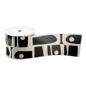 Mid Century Modern Piquet Zwart en Crème Abstract Satijnen Lint (Spoel)