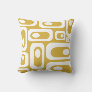 Mid Century Modern Pod Patroon Mosterd en Wit Kussen