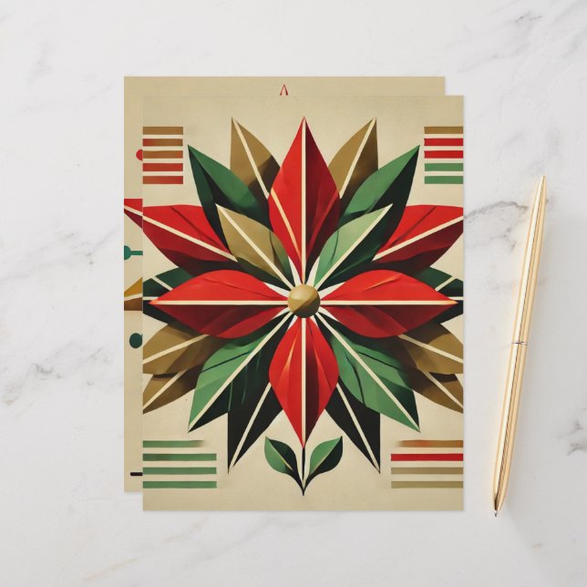 Mid-Century Modern Poinsettia Scrapbook Papier (Voorkant / Achterkant in situ)