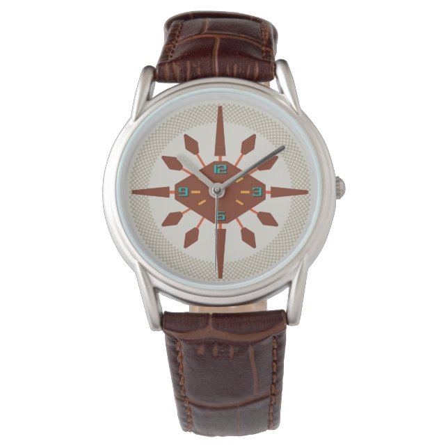 Mid-Century Modern Polshorloge Diamond Spokes Horloge (Voorkant)