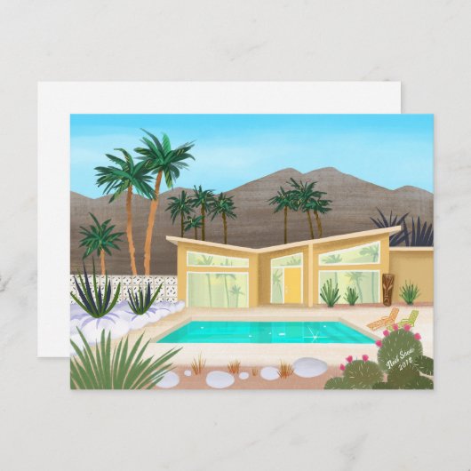 Mid Century Modern Pool House Blank Briefkaart (Voorkant / Achterkant)