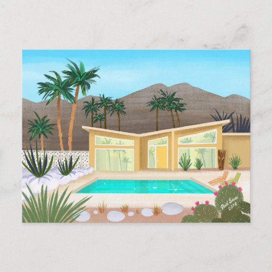 Mid Century Modern Pool House Blank Briefkaart (Voorkant)