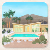 Mid Century Modern Pool House Kartonnen Onderzetters (Voorkant)