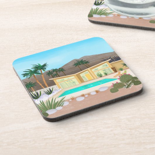 Mid Century Modern Pool House Set van Onderzetters (Linkerzijde)