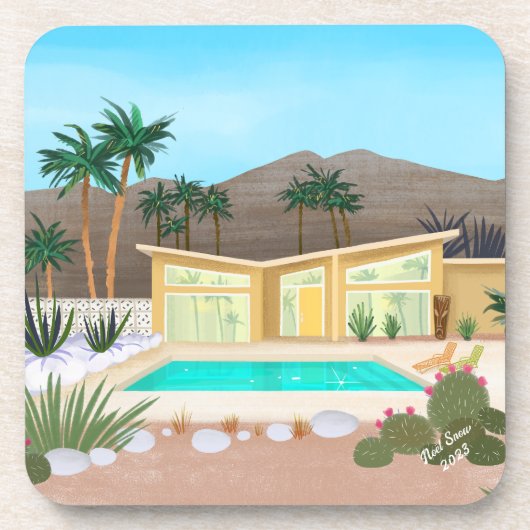 Mid Century Modern Pool House Set van Onderzetters (Voorkant)