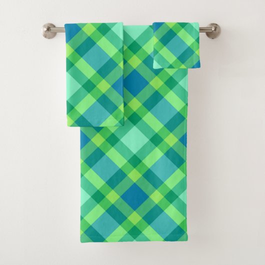 Mid-Century Modern Pset, Jade Green en Turquoise Bad Handdoek (Insitu)