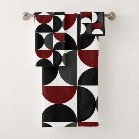 Mid-Century Modern Red Black en Grey Bad Handdoek (Insitu)