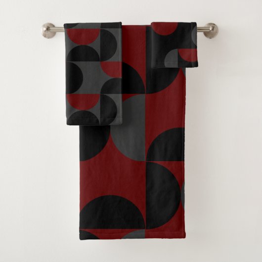 Mid-Century Modern Red Black en Grey Bad Handdoek (Insitu)