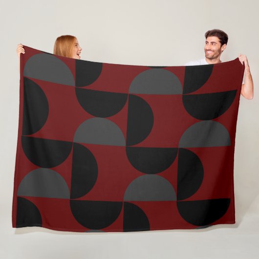 Mid-Century Modern Red Black en Grey Fleece Deken (In situ)