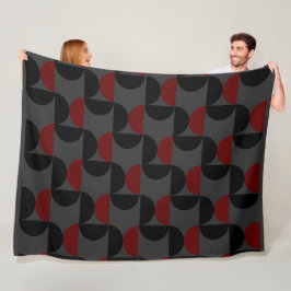 Mid-Century Modern Red Black en Grey Fleece Deken
