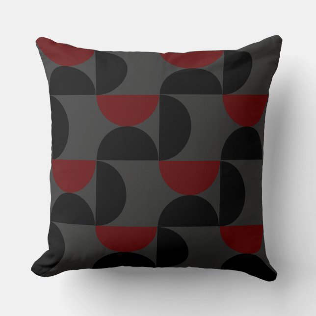 Mid-Century Modern Red Black en Grey Kussen (Voorkant)