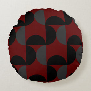 Mid-Century Modern Red Black en Grey Rond Kussen