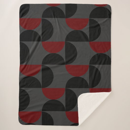 Mid-Century Modern Red Black en Grey Sherpa Deken (Voorkant)
