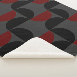 Mid-Century Modern Red Black en Grey Sherpa Deken