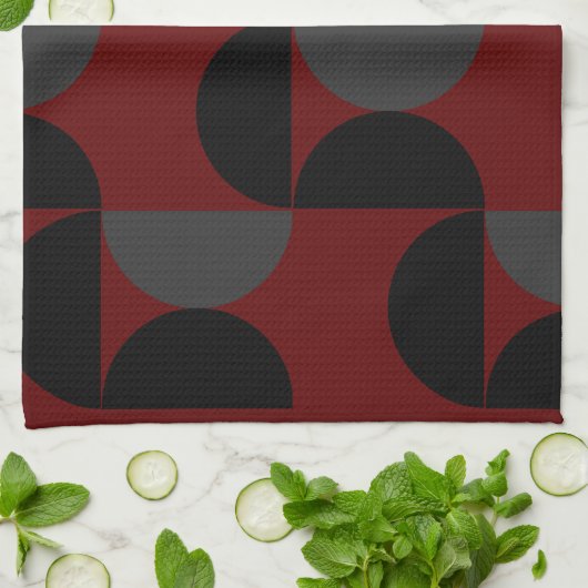 Mid-Century Modern Red Black en Grey Theedoek (Gevouwen)