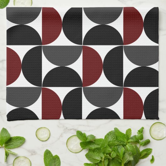 Mid-Century Modern Red Black en Grey Theedoek (Gevouwen)