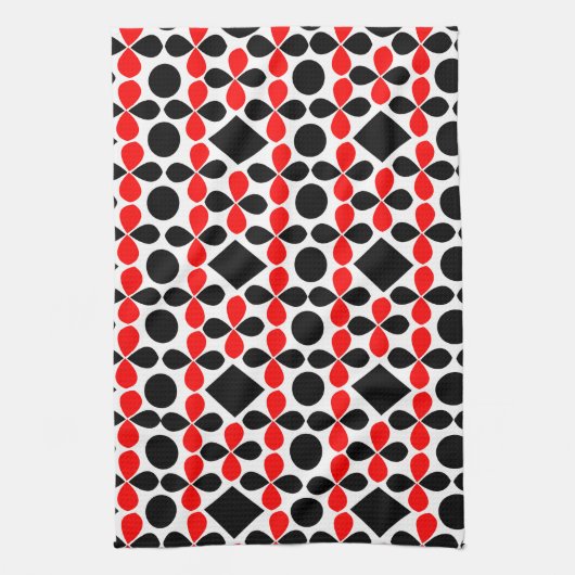 Mid Century Modern Red Black Geometric Pattern Theedoek (Verticaal)