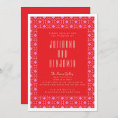 Mid Century Modern Red en Roze Geometric Weddensch Kaart (Voorkant / Achterkant)