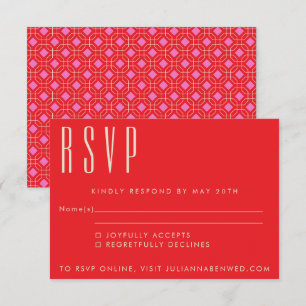 Mid Century Modern Red en Roze Geometric Weddensch RSVP Kaartje