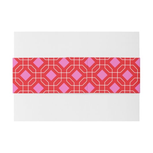 Mid Century Modern Red en Roze Geometric Weddensch Uitnodigingen Wikkel (Achterkant Voorbeeld)