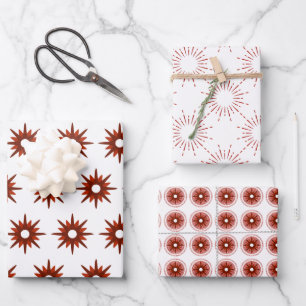 Mid-Century Modern Red Kerstmis Starburst Inpakpapier Vel