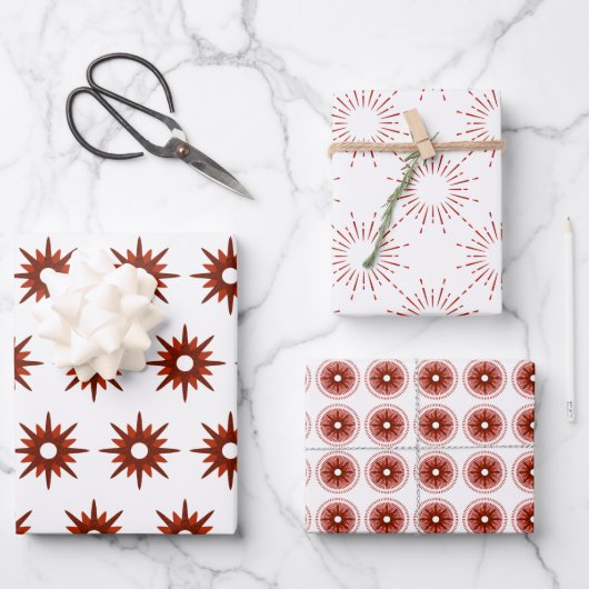Mid-Century Modern Red Kerstmis Starburst Inpakpapier Vel (Voorkant)