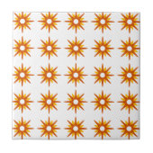 Mid-Century Modern Red-Oranje Starburst Pattern Tegeltje (Voorkant)