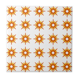 Mid-Century Modern Red-Oranje Starburst Pattern Tegeltje