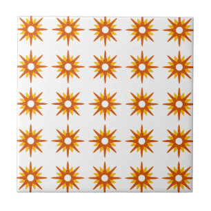 Mid-Century Modern Red-Oranje Starburst Pattern Tegeltje