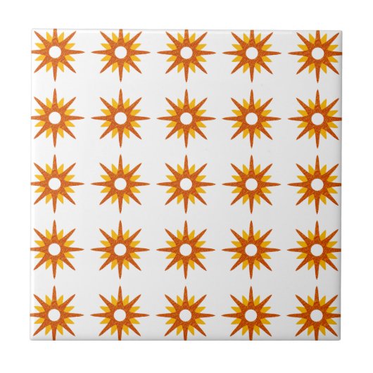 Mid-Century Modern Red-Oranje Starburst Pattern Tegeltje (Voorkant)