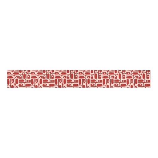 Mid Century Modern Red Piquet Abstract Pattern Grosgrain Lint (Voorkant)