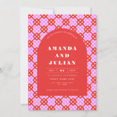 Mid Century Modern Red Roze allemaal in één bruilo Kaart (Voorkant)