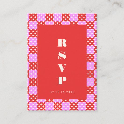Mid Century Modern Red Roze QR Code RSVP Card Informatiekaartje (Voorkant)