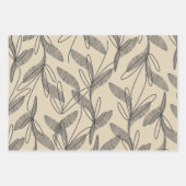 Mid Century Modern Retro Botanical Grey Beige Inpakpapier Vel (Voorkant 3)