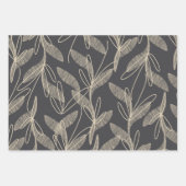 Mid Century Modern Retro Botanical Grey Beige Inpakpapier Vel (Voorkant 2)