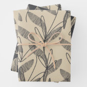 Mid Century Modern Retro Botanical Grey Beige Inpakpapier Vel (In situ)