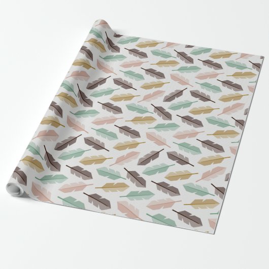 Mid-Century Modern Retro Feathers Wrapping Paper Cadeaupapier (Uitgerold)