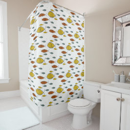 Mid Century Modern Retro Fish Swimming Pattern Douchegordijn