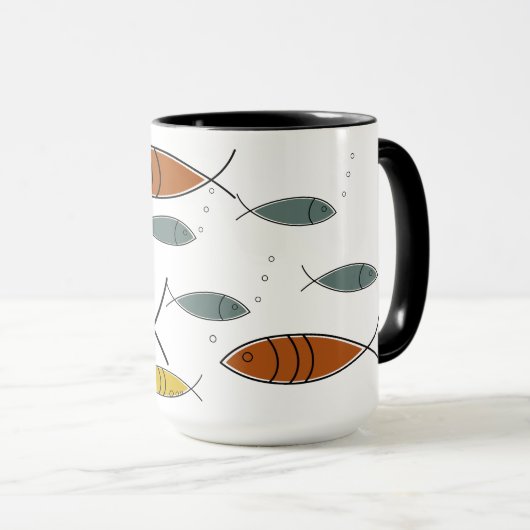 Mid Century Modern Retro Fish Swimming Pattern Mok (Voorkant rechts)