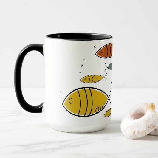 Mid Century Modern Retro Fish Swimming Pattern Mok (Met donut)