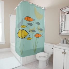 Mid Century Modern Retro Fish zwemmen op Aqua Douchegordijn