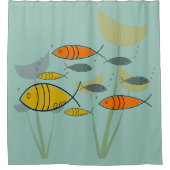 Mid Century Modern Retro Fish zwemmen op Aqua Douchegordijn (Voorkant)