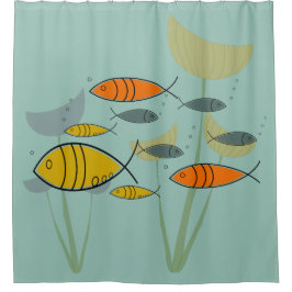 Mid Century Modern Retro Fish zwemmen op Aqua Douchegordijn
