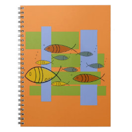 Mid Century Modern Retro Fish zwemmen op Sinaasapp Notitieboek