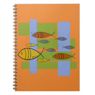 Mid Century Modern Retro Fish zwemmen op Sinaasapp Notitieboek