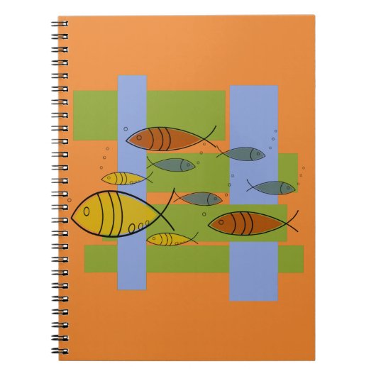 Mid Century Modern Retro Fish zwemmen op Sinaasapp Notitieboek (Voorkant)