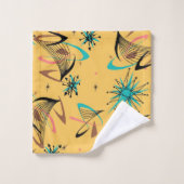 Mid Century Modern, Retro, Geometrisch, Geel Bad Handdoek (Wasdoekje)